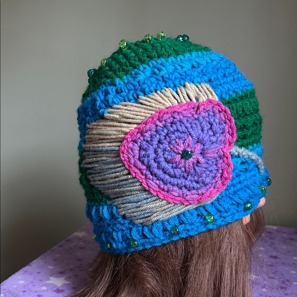 Handmade peacock feather Crochet Beanie medium single stand acrylic soft